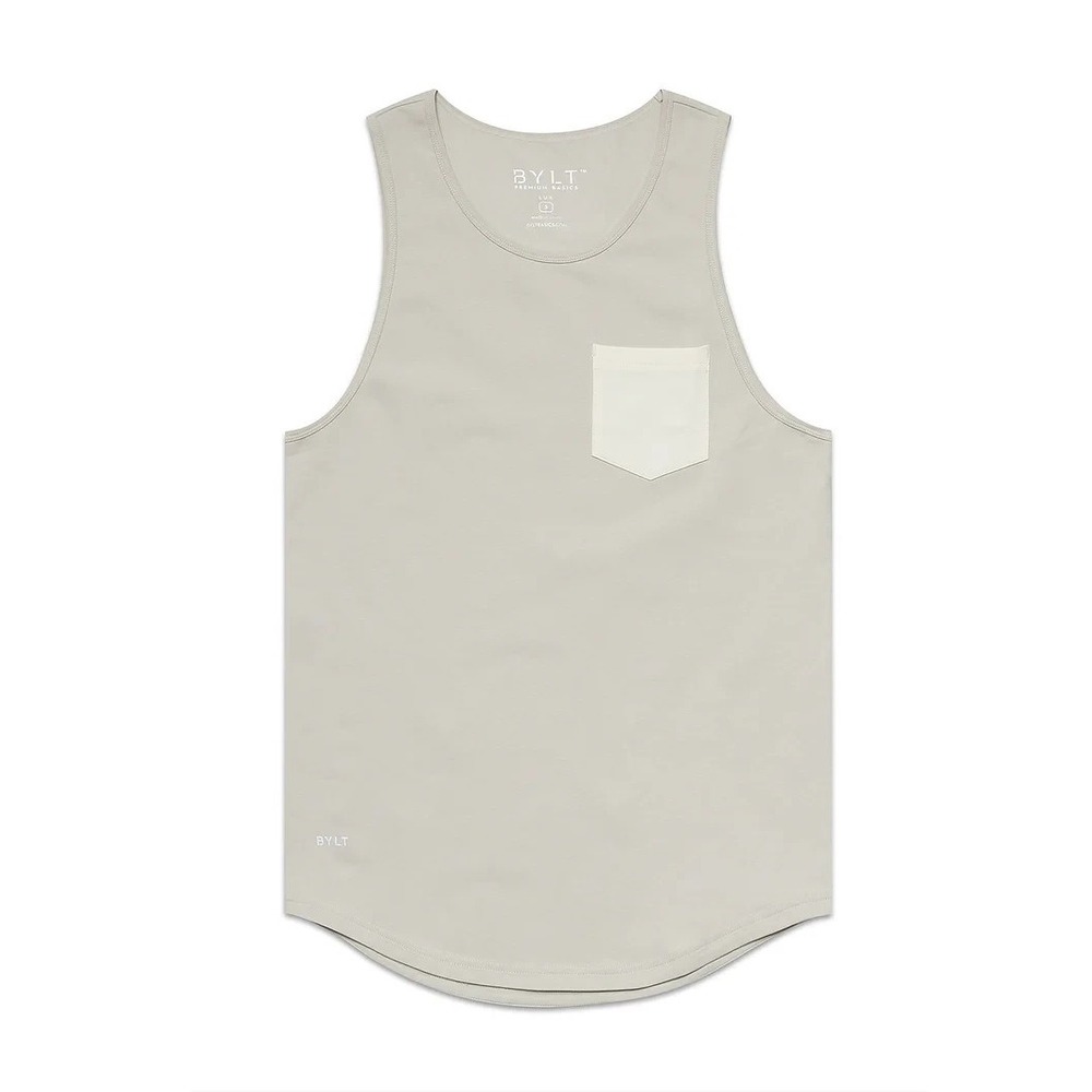 BYLT LUX Drop-Cut Pocket Tank Oat-Bone Size Medium Premium Basic